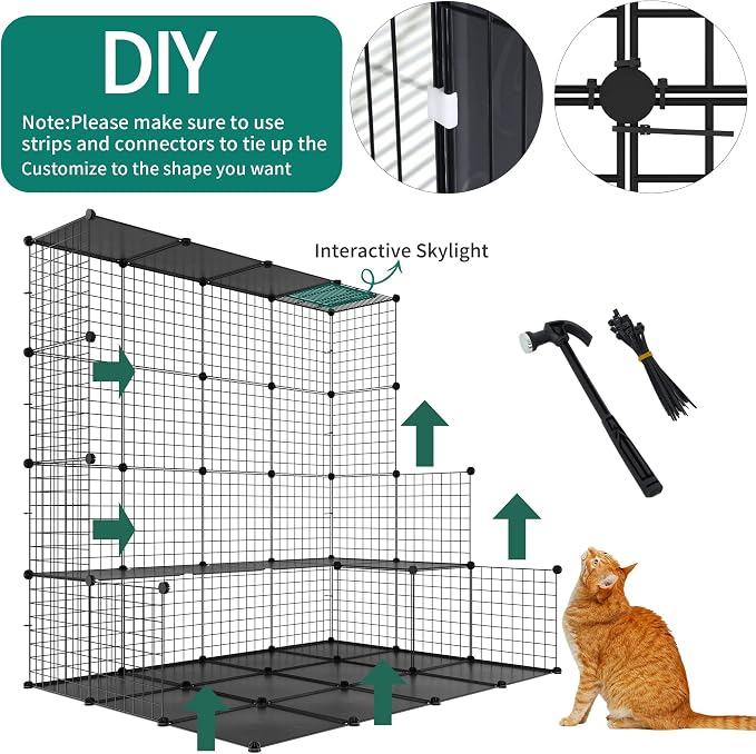 YITAHOME Large Cat Cage with Storage Cube DIY Indoor Catio Cats Enclosures Metal Cat Playpen with Large Hammock for 1-4 Kittens 4 Tiers Cat Kennel