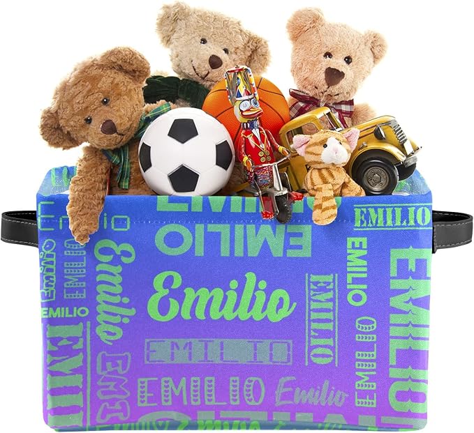Personalized Toy Box Storage Bins for Boys Girls with Name, Kids Custom Storage Basket Cubes Organizer with Handles, Shelf Closet Storage Baskets Bin Customized Gift, 1 Pack