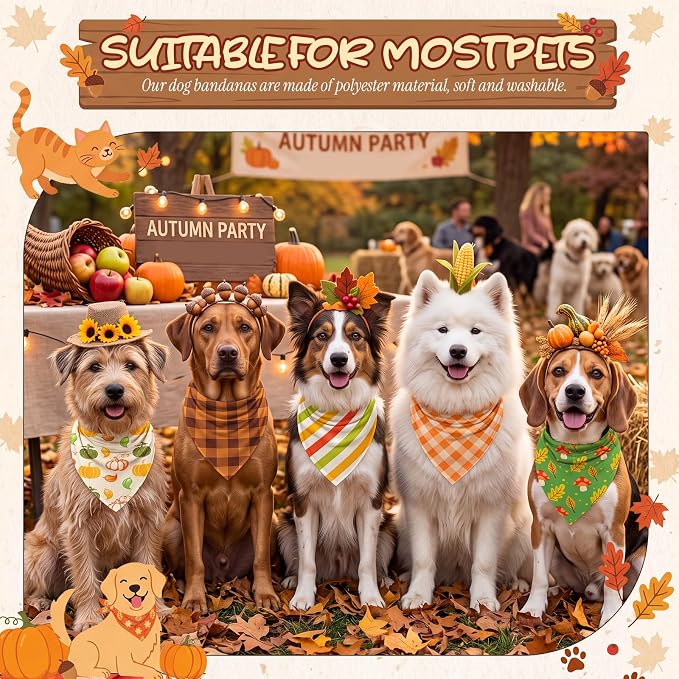 100 Pcs Fall Dog Bandanas Bulk Autumn Pumpkin Maple Leaves Pattern | Triangle Kerchief Bibs Scarf Set for Pets Harvest Party Costume Photo Props Accessories, 25 Styles, 25.6 x 17.7 x 17.7 Inch