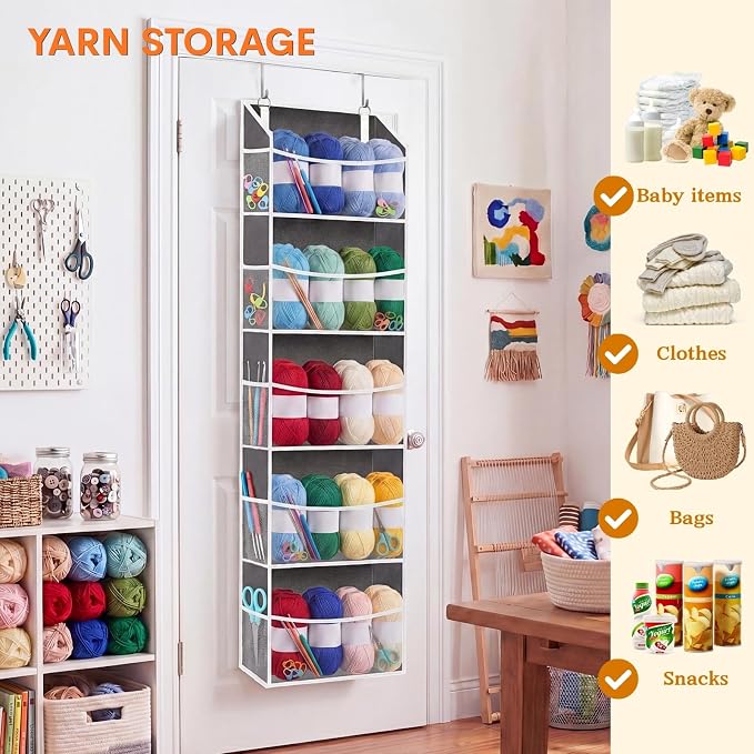 5Tiers Over Door Organizer, Weekly Clothes Organizer for Kids | 5 clear PVC front pockets, 10 mesh side pockets, weekly outfit planner, for kids, dorm, entryway, RV, 50 lbs capacity