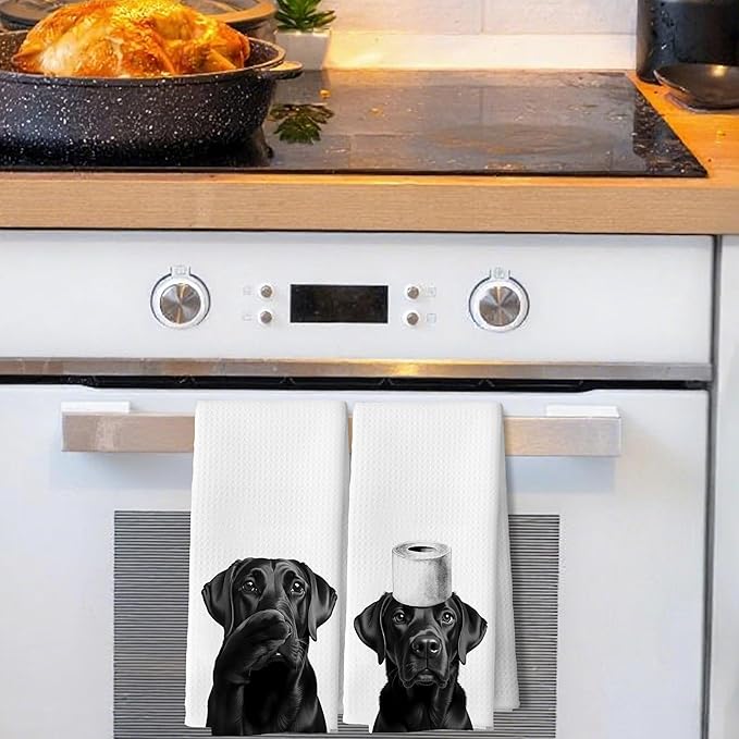 Funny Black Labrador Retriever Dog Kitchen Hand Towels for Bathroom Decor Set of 2,Black Lab Dog Mom Gifts,16x24 Inches
