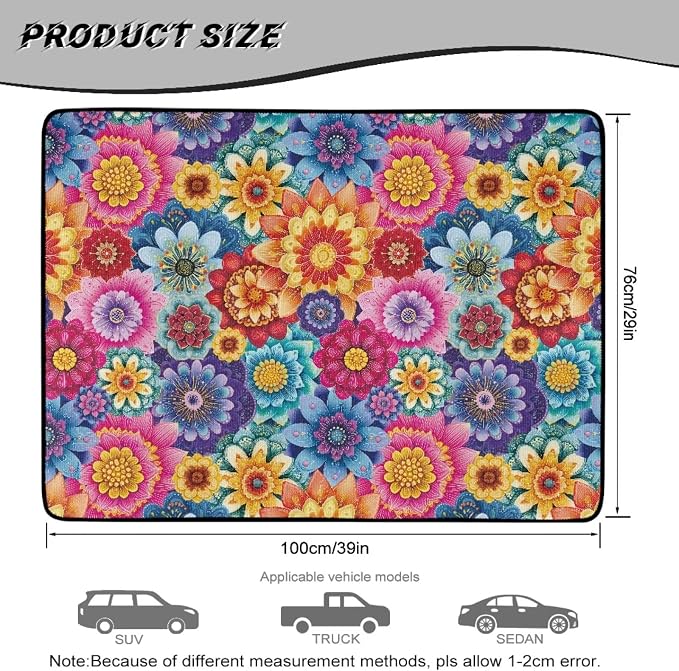 Howilath Bohemian Floral Rear Cargo Mat All Weather Trunk Liner for Cars SUV Truck, Non-Slip Polyester Carpet