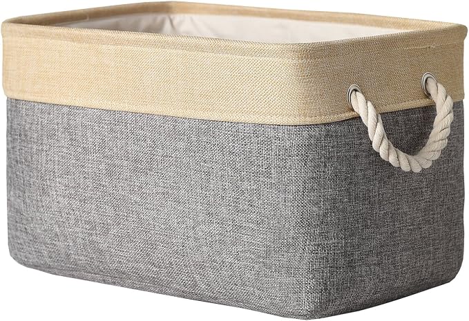 Storage Basket - 15.7L×11.8W×8.3H 1 Pack Large Baskets for Organizing Shelves, Storage Bins for Clothes Book Shelf Home Fabric Storage Cubes (Gold and Grey)