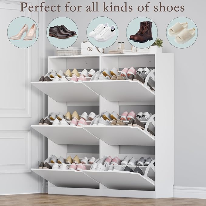 BORNOON Shoe Cabinet with 6 Flip Drawers, Slim Narrow Shoe Storage Cabinet, Freestanding Shoe Organizer for Entryway, Hallway, Foyer