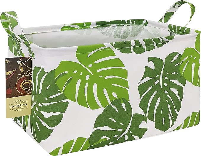 Rectangle Foldable Storage Basket Handles For Home, Leaf | Waterproof canvas material, reinforced handles, perfect for shelf use, organizes clothes, daily items and pet supplies