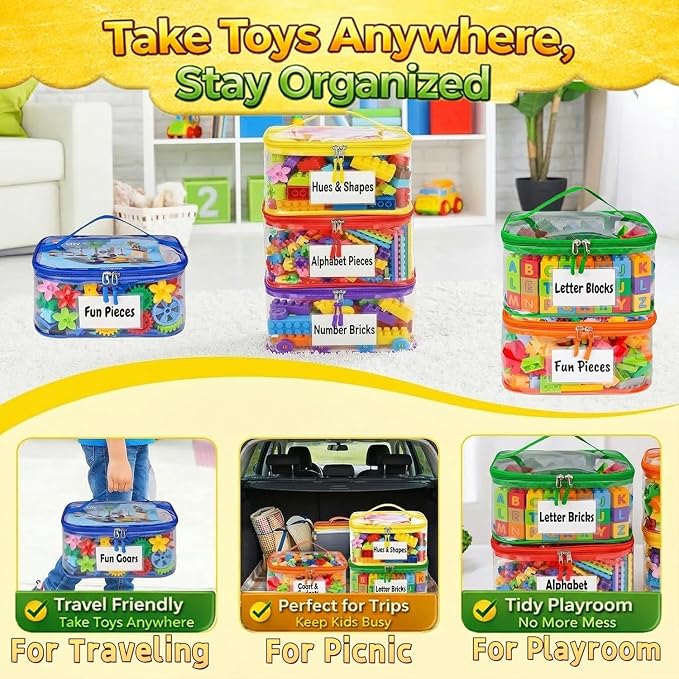 10 Pack Clear Toy Storage Bags, Kids Toy Organizer with Zipper, Waterproof PVC, Large Capacity for Puzzles, Blocks & Board Games, Easy Sorting with Labels