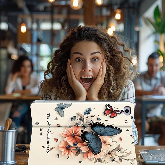 for Microsoft Surface Pro 7 Plus,Surface Pro 7/6/5/4 12.3" Tablet Case,Auto Wake/Sleep,Adjustable Stand Protective Cover - Butterfly Flower
