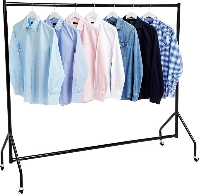 Amazon Basics Heavy Duty Portable Rolling Garment Rack, Hanging Clothes Organizer Rail for Display and Storage, Easy to Assemble, 72 x 60 inches, Black