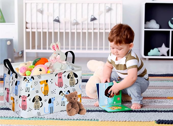 Rectangle Gift Storage Basket Home Shelf Storage Basket Organizer Box Clothes Laundry Hamper Nursery Basket Laundry Basket with Handles (Dog)