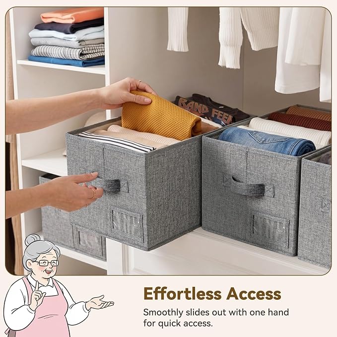 GRANNY SAYS Closet Storage Bins with Label, Dark Gray, Medium, 3-Pack | Storage Basket for Shelves, Closet Clothes Bins with H, Fabric Storage Bins, Clothes Storage and Organizers