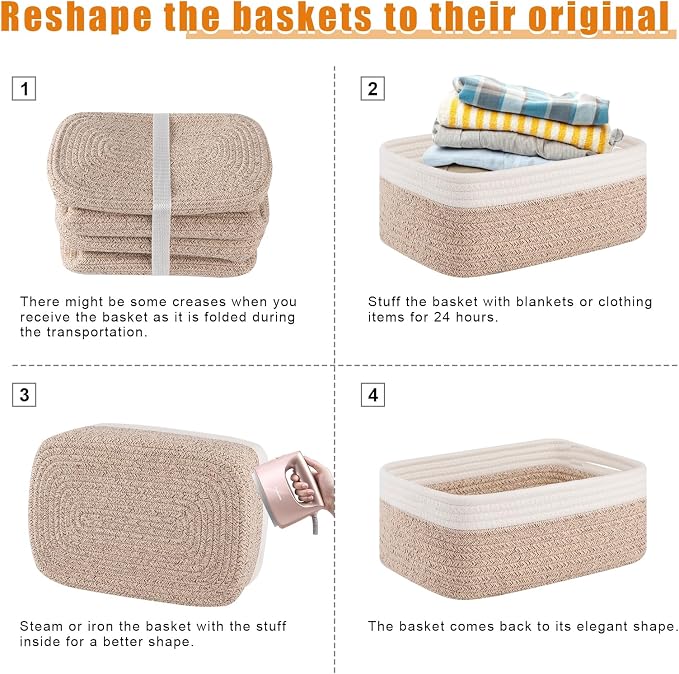 OIAHOMY 4 PACK 7L Storage Baskets for Organizing Storage Bins Brown | Small Bins for Shelves Small Storage Basket Shelf Baskets Organizer Baskets for Gifts Empty Cute Decorative Storage Bins