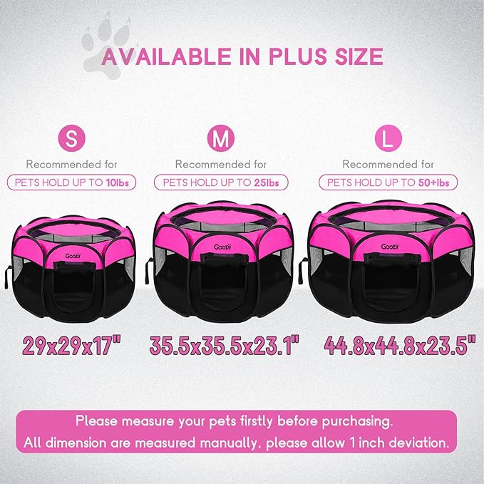 Portable Large Pet Cat Playpen for Indoor Outdoor Cats, Foldable Big Dog Playpen Tent Kennel Crate with Cover Enclosed for House Puppy Travel Camping (Large Size, Pink)