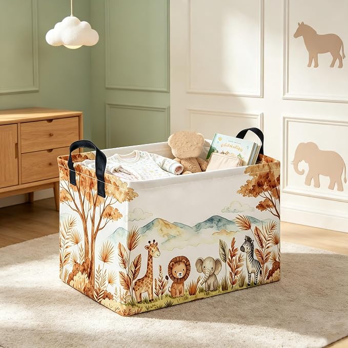Rectangular Animal Baskets,Animal Storage Bins with Handles for Room Decor,Book Storage Bin,Shelf Basket(Free animals)