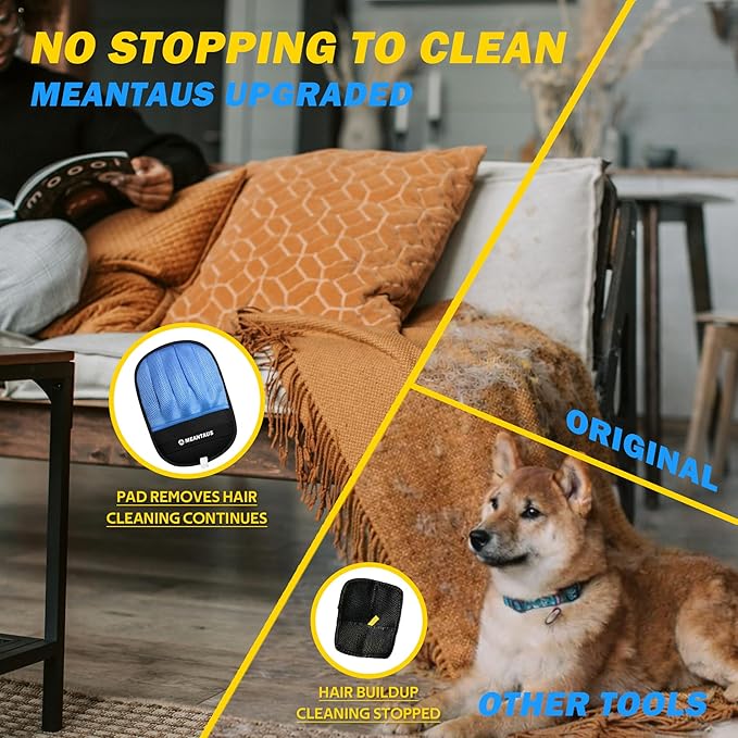 Reusable Electrostatic Pet Hair Removal Glove for Dogs & Cats, with Self-Cleaning Pad, Works on Furniture, Clothing, Bedding & Car Seats(Upgraded – with Self-Cleaning Pad)