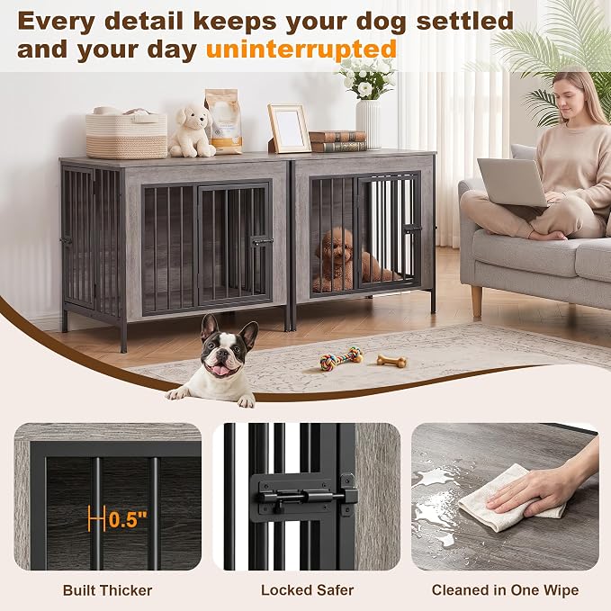 EasyCom 28.15" Dog Crate Furniture for 1 or 2 Dogs, Brown | Fits Dogs 0–20 lbs, Heavy Duty Indoor Kennel, Works as TV Stand for Small Pets