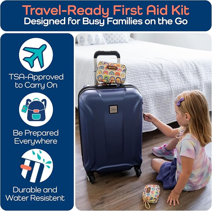 KeepGoing Travel First Aid Kit for Kids, 130 Pc. TSA-Approved Travel Size | Toddler First Aid Kit, Mini First Aid Kit for Car, Home, Purse, Diaper Bag & Backpack, Latex-Free Bandages
