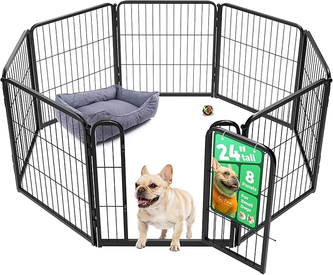 FXW Homeplus Indoor Dog Playpen, 24" H, 8 Panels, for Puppies & Small Dogs | Stress-free play, Heavy-duty, Semi-open design, Easy setup, Threshold-free gate, Expandable, Patented