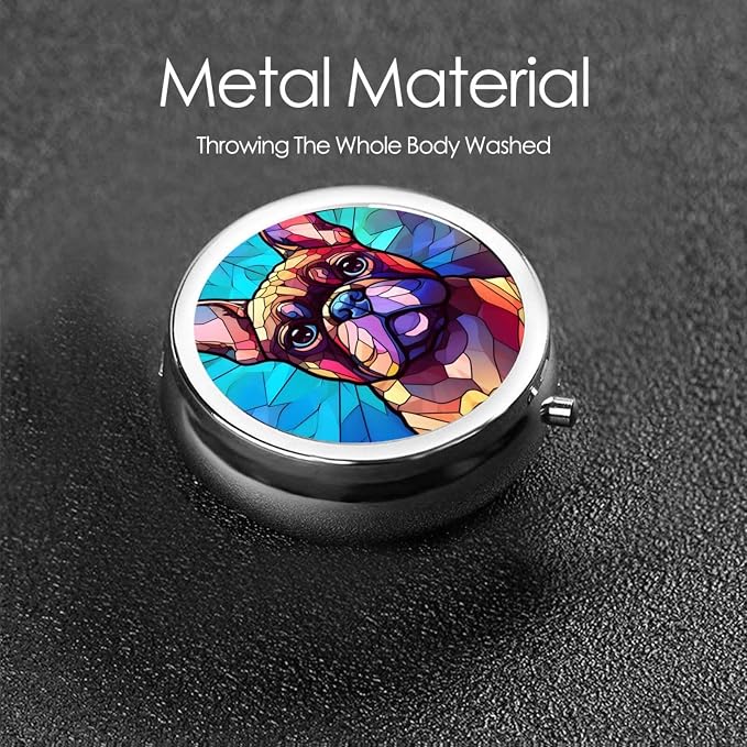 French Bulldog Dog Art Small Box for Pill,3 Compartment Pill Case Travel Medicine,Portable Pocket or Purse Pill Organizer Container Holder Hold Vitamins, Medication, Fish Oil Supplements