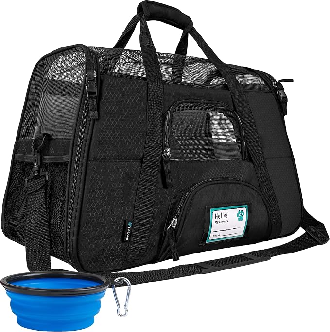 PetAmi Airline Approved Pet Carrier for Cats & Small Dogs, Small, Black | Soft Sided TSA Travel Bag, Sherpa Bed, Breathable Mesh Ventilation, Collapsible Bowl, Fits Under Seat, Up to 18 lbs