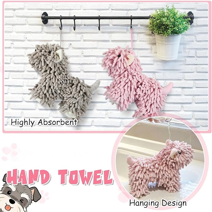 Tegeme 2 Pcs Chenille Dog Hand Towel Fuzzy Dog Towel Absorbent Microfiber Soft for Bathroom Kitchen Washstand (Grey Pink)