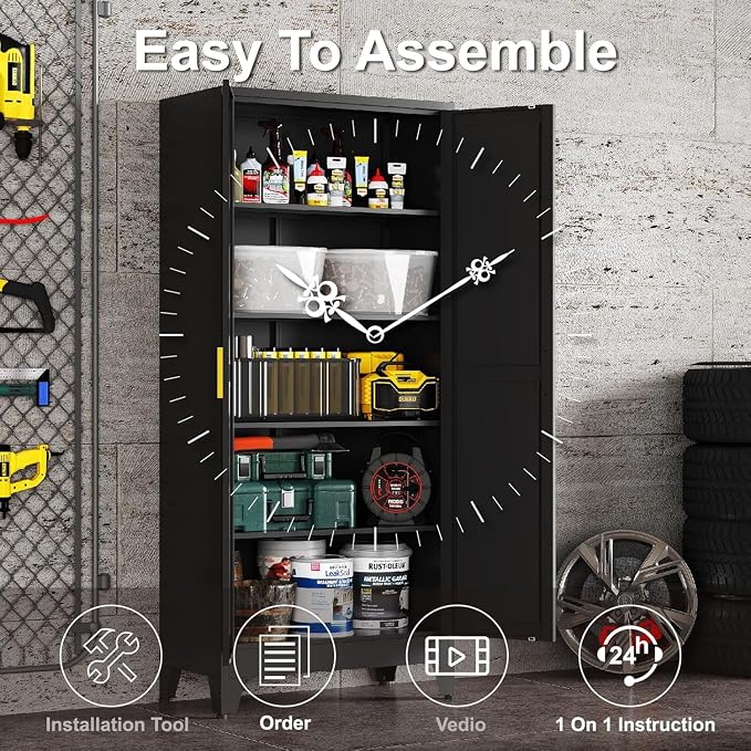 71" H Metal Garage Storage Cabinets,Black Storage Cabinets,Broom Closet Storage Cabinet,Utility Cabinet,