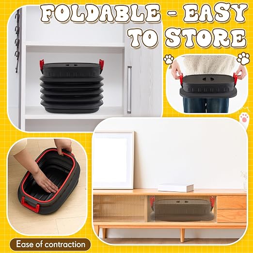 Reallnaive Portable Litter Storage Container with 1 Shovel Leakproof Multi Purpose Sealable Retractable Bucket with Airtight Lids Handle Leakproof Telescopic Cat Litter Container with Wheels for Bin