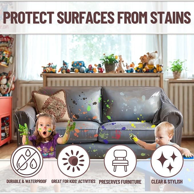 Evelots Clear Vinyl Loveseat Cover, Spill-Resistant 2-Seat Sofa Protector | Heavy-duty vinyl helps protect loveseats from pet claws, stains, dust and spills; ideal for everyday use, moving and storage.
