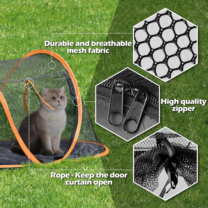 Cat Tent Outdoor, Pet Enclosure Tent Suitable for Cats and Small Animals, Indoor Playpen Portable Exercise Tent with Carry Bag(Orange) | Pop Up Catio, Waterproof PE Base, Anti-Bug Mesh, Firm Steel Rods, Kitten Small Animal Travel Yard Gear, Carry Bag