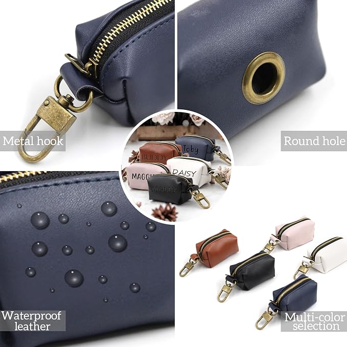 Dog Poop Bag Holder For Leash, Brown | Custom Leather, Outdoor Dispenser, Garbage Bag Organizer, Easy Access