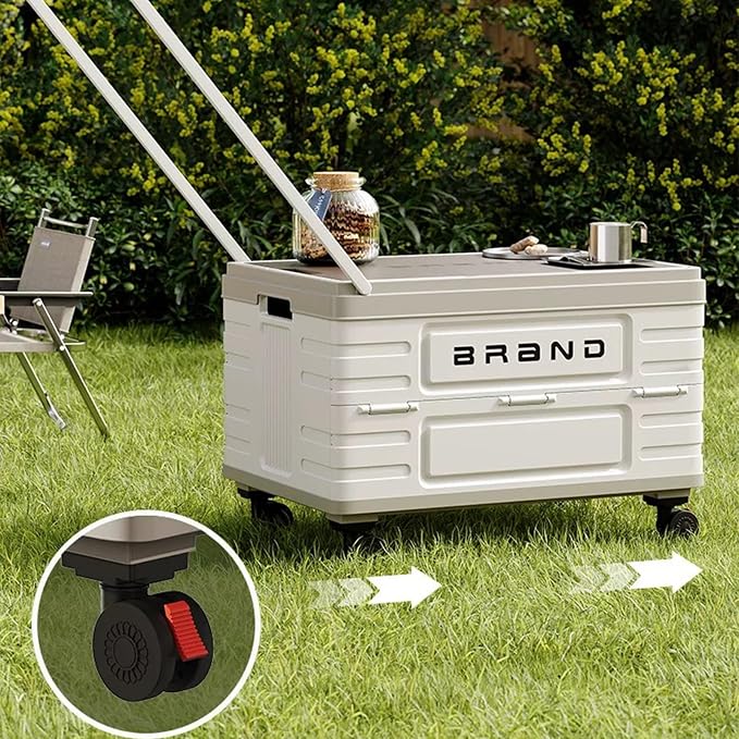 Foldable Storage Container with Wheels, Durable Plastic Box with Lid for Handbags, Clothes, Books - Space-Saving Home Organizer, Beige