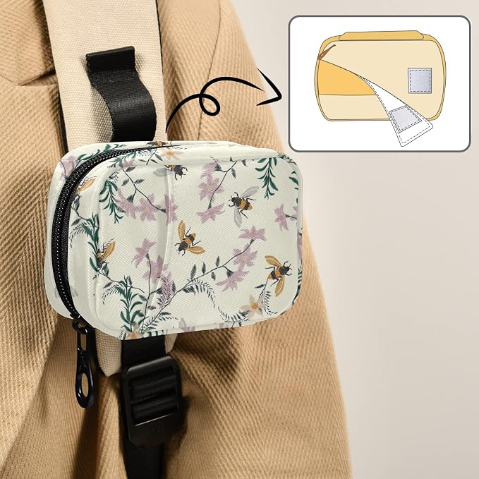 Floral Honey Bee Pill Box 7 Day Pill Case Travel Pill Organizer Bag with Zipper Portable Weekly Case Compact Size for Vitamin Supplement Holder