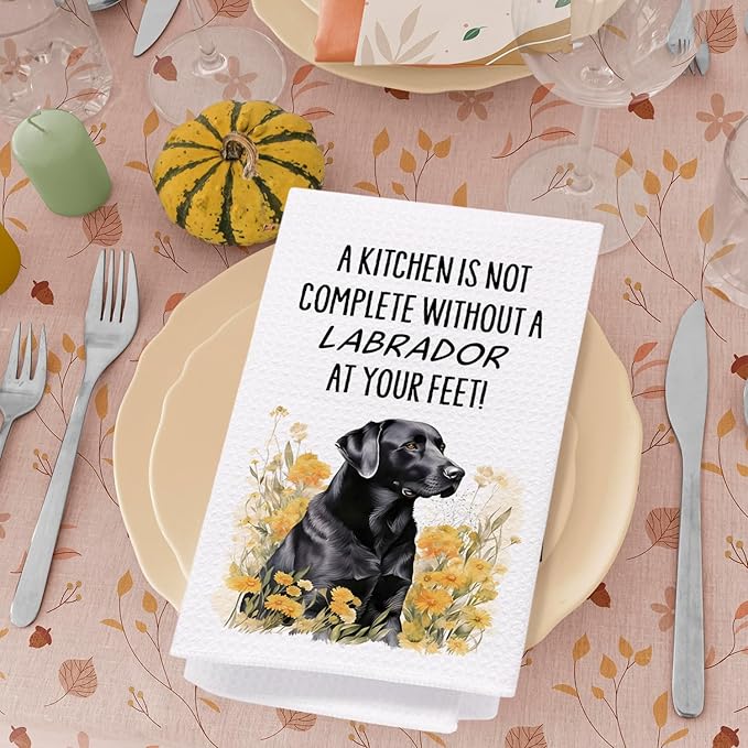 SPBL&L Black Labrador Retriever Dog Kitchen Towels Set of 4, Labrador Retriever Gifts for Women,Labrador Decor Tea Dish Towels for Kitchen,Labrador Decorative Hand Towels for Bathroom, 16x24 Inches