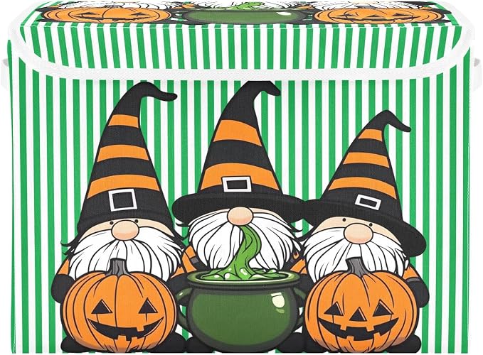 Pumpkin Hat Fabric Storage Bins with Lid Closet Storage Basket 40L | Decorative Storage Boxes, 300D Oxford Cloth, Hollow Board Frame, Flip Top Velcro Lid, 16.5x12.6x11.8 inch, Collapsible Design