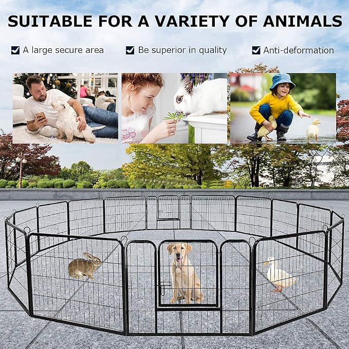 BestPet | Dog Playpen | 32", 16 Panels | Heavy Duty Metal Pet Exercise Pen | Indoor/Outdoor Fence Panels | Rust-Resistant, Removable, Tool-Free Setup | Anti-Skid, Expandable Design