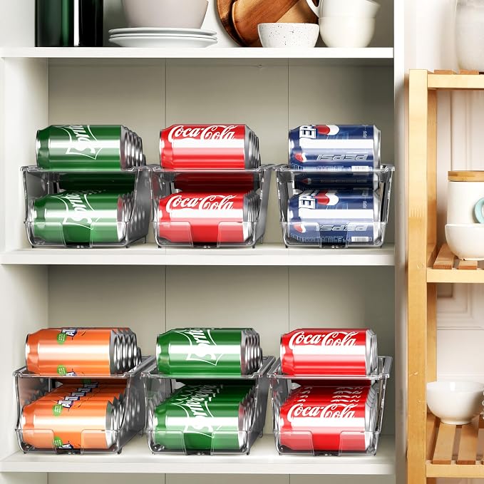 Simple Houseware 4-Pack Auto-Rolling Beverage Can Organizer for Fridge | Clear, Set of 4, Front-Loading Soda Dispenser with Smooth Glide Design, Space-Saving Refrigerator Storage Bins