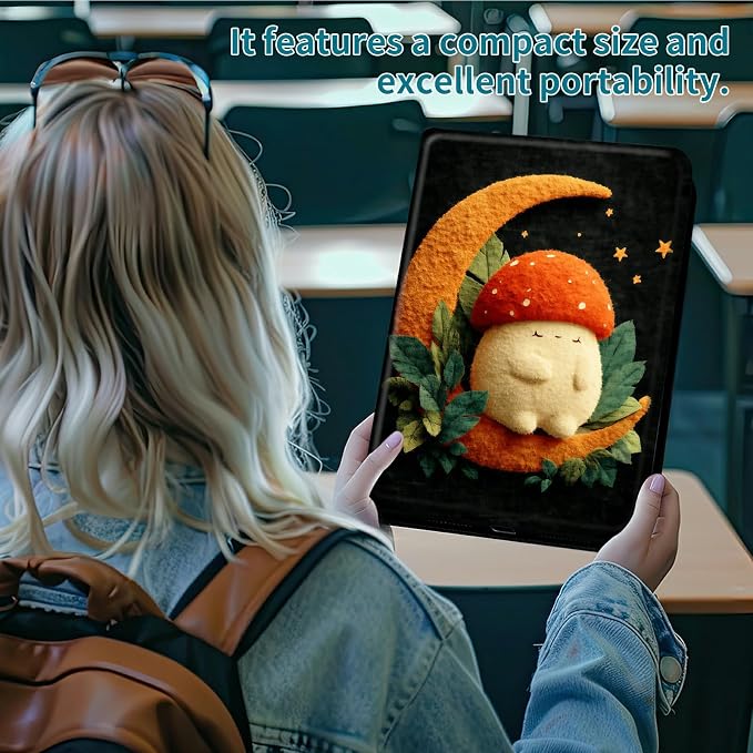 Case for Samsung Galaxy Tab A 10.1" 2019 SM-T510/T515/T517, 360 Degree Rotating Stand with Multi-Angle Vertical & Horizontal Viewing Shockproof Shell for Women Men, Orange Moon Mushroom