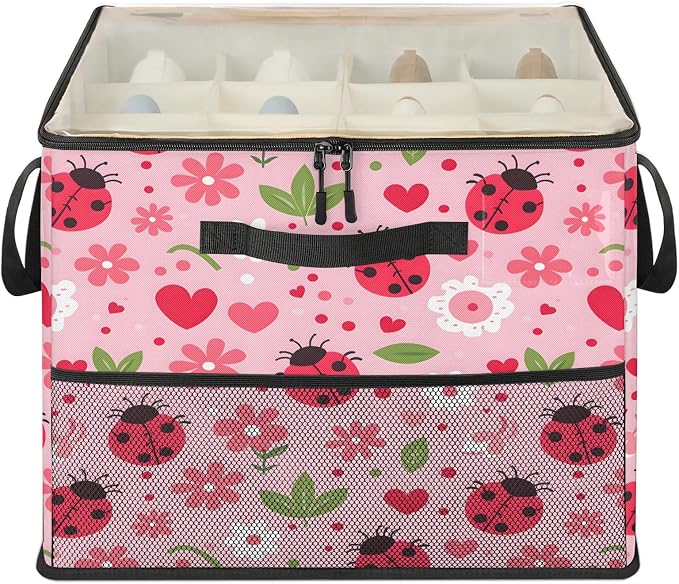 TropicalLife Floral Ladybugs Shoe Organizer for Closet | Foldable Shoe Storage Box Bin 16-32 Pair Shoe Storage for Sneakers, Boots & Heels with Adjustable Dividers, Clear Cover
