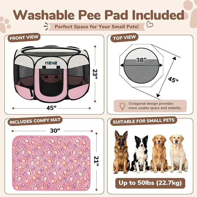 Dog Cat Small Animal Puppy Playpen Crate with 2 Blankets, Large, Pink