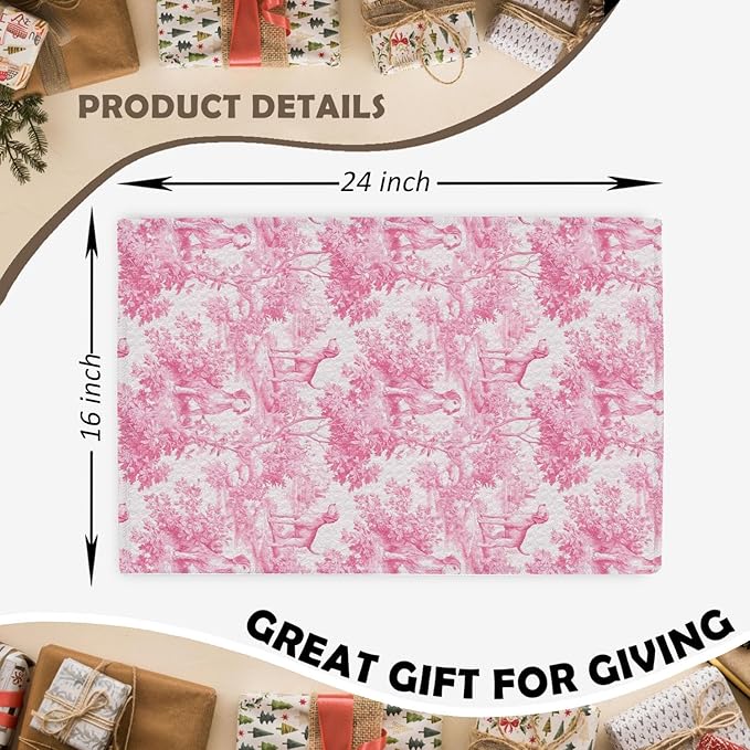 Pink Beagle Kitchen Dish Towels,Pink and White Floral Dog Towel Dish Tea Towels, Chinoiserie Decor for Kitchen Bathroom,Beagle Gifts for Dog Lover Mom Dad,16x24 Inch