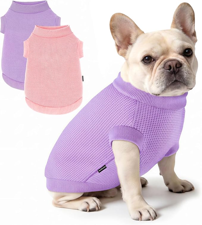 2 Pack Dog Shirt for Small Supplies Functional Waffle Dog Clothes Warm Soft Sweatshirt Outfit for Dogs Cats Pet Apparel