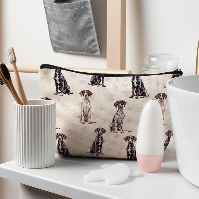 German Shorthaired Pointer Dog Makeup Bag, Dogs Lovers Gifts Cosmetic Bag for Women, Dog Mom Lovers Owner Gifts for Women Christmas, Pet Lover Gift Zipper Travel Makeup Pouch for Purse