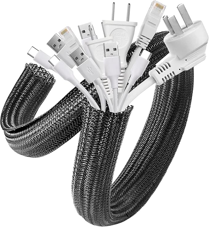 AGPTEK Cable Sleeve, 2 Pack 5ft - 1.8 inch Cable Management Cord Hide,White | Desk Cord Cover Organizer Wire Hider for Office Computer TV Wire Loom Tubing Pet-Proof Cord Protector from Cat Dog Chewing