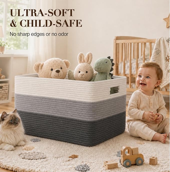 OIAHOMY Blanket Basket Laundry Basket Dog Toy Basket 75L Dark Grey | Large Storage Basket,Baby Basket,Toy Storage,Woven Rope Basket for Blankets,Blanket Storage for Living Room