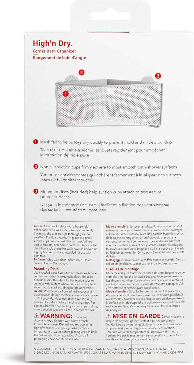 Munchkin® High 'n Dry™ Corner Bath Toy Organizer and Storage, Grey