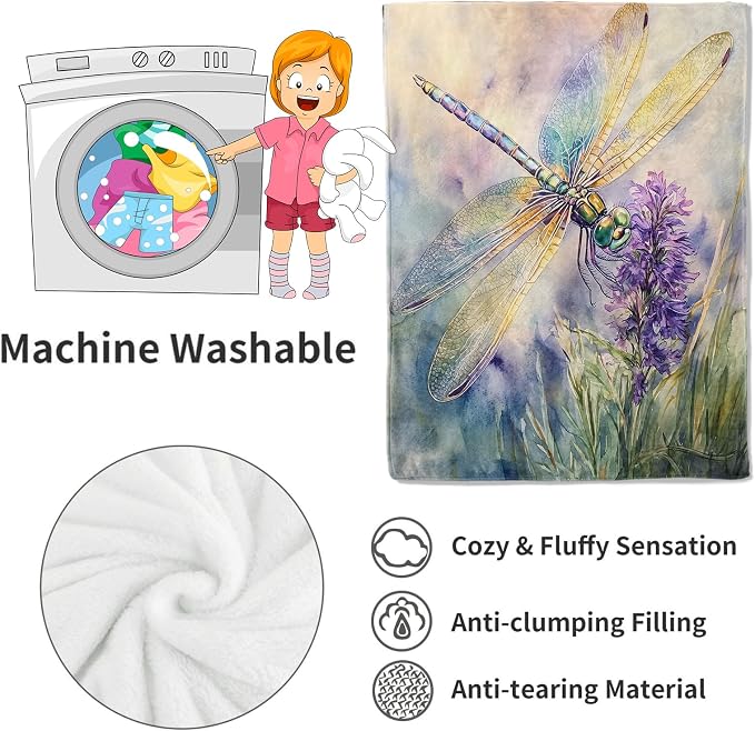 Dragonfly Blanket,50x60in,Cute Watercolor-Inspired Throw Blankets,Birthday Gifts for Kids Adult & Nature Lovers, Lightweight Soft Fleece Cozy,for Sofa Couch Bed Room Modern Decor