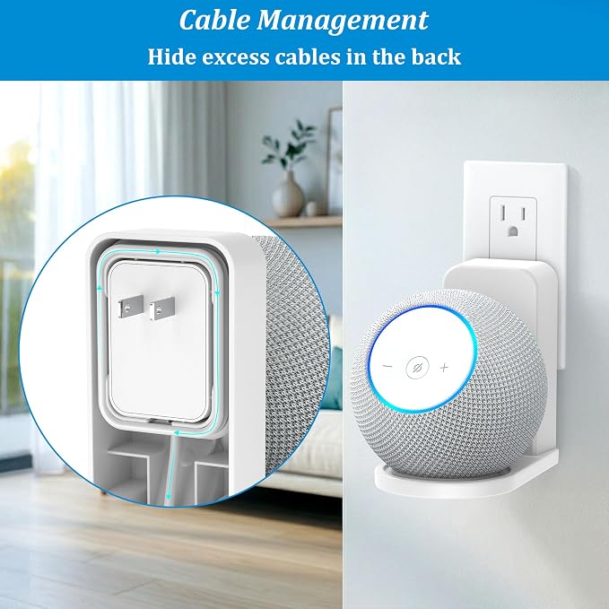 PlusAcc Wall Mount for Dot Max & Nest Mini, No Drilling Needed, White