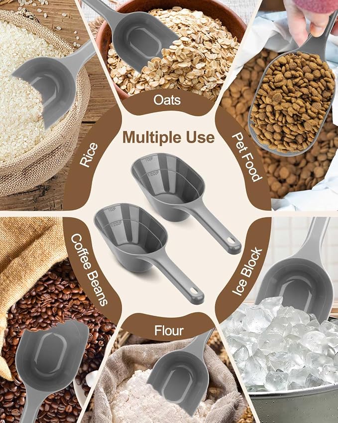 2 PACK Dog Food Scoop,1 Cup Capacity Pet Food Scoop For Dog and Cat (Grey) | Clear Markings for Precise Measuring 1/2 and 1 Cup Lines,Dishwasher Safe,Plastic,Portable and Sturdy