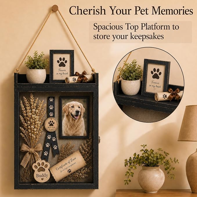 11x16 Dog Memorial Shadow Box Frame with Shelves, Black