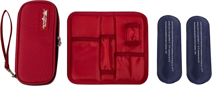 apollo walker Insulin Cooler Travel Case with Ice Packs and Insulation | TSA Approved Includes 2 x 90g ice packs for 9-hour cooling insulin pens & syringes for Diabetics to Carry (Red)