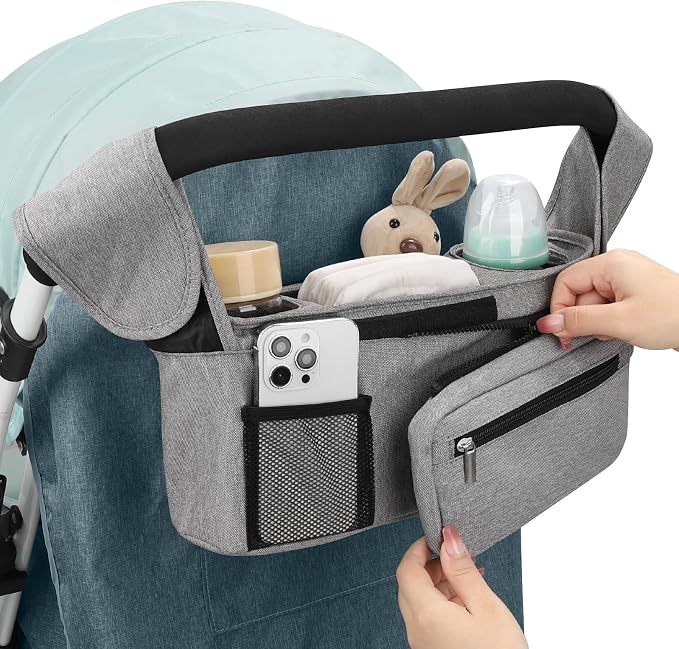 Accmor Universal Stroller Organizer with Insulated Cup Holder Detachable Phone Bag and Shoulder Strap,Stroller Bag Caddy Organizer for Uppababy, Baby Jogger, Britax Strollers